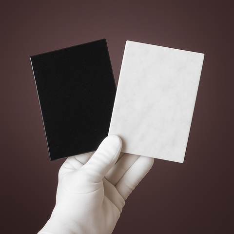 Absolute Black and Polar White Marble and Granite Checkerboard Tile Sample Set