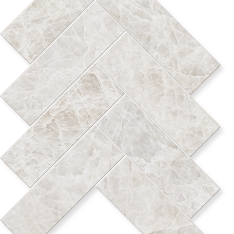 Sample - Taj Mahal Herringbone Mosaic 8.4" x 10.9" - Hand-Cut Marble