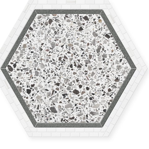 Hexagon Nexus - Hand-Cut Marble Mosaic Honed 7.9" x 9.1" Sample