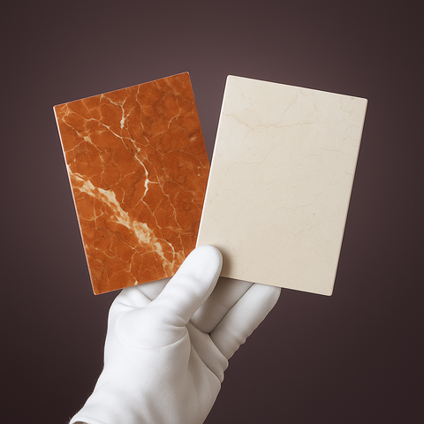 Rojo Alicante and Crema Marfil Select 12x12 Marble Checkerboard Tile Sample Set