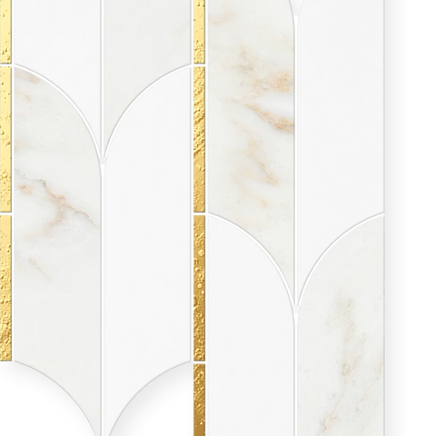 Fleur Divine - Hand-Cut Marble White and Gold Mosaic 12" x 7.8" Sample