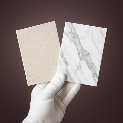 Calacatta Gold and Porto Beige 12x12 Marble Checkerboard Tile Sample Set