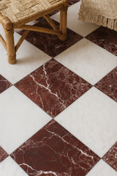 Polar White and Rosso Levanto 12x12 Marble Polished Checkerboard Tile