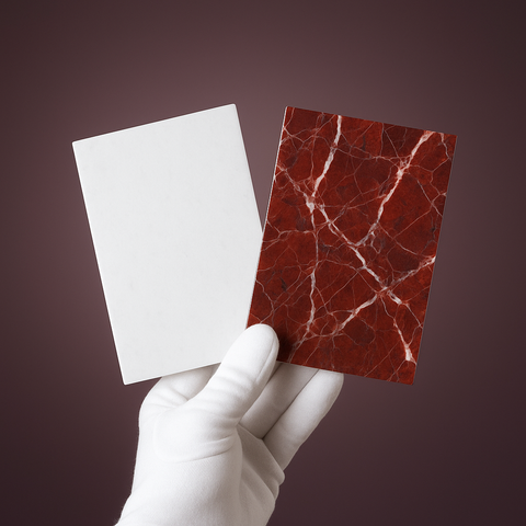 Polar White and Rosso Levanto 12x12 Marble Checkerboard Tile Sample Set